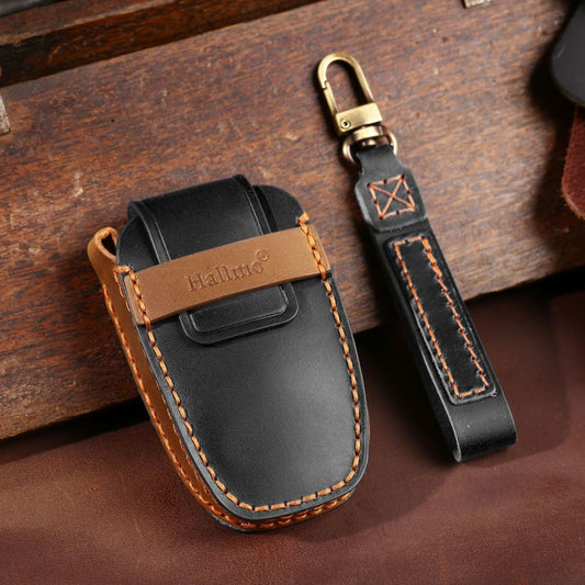 For Lincoln Hallmo Car Cowhide Leather Key Protective Cover Key Case(Black) - Car Key Cases by Hallmo | Online Shopping UK | buy2fix