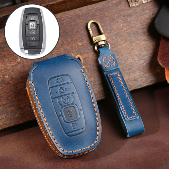 Pour Lincoln Hallmo voiture cuir de vachette clé housse de protection étui à clés (bleu)