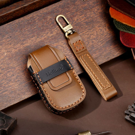 For Chevrolet 3-button Hallmo Car Cowhide Leather Key Protective Cover Key Case(Brown) - Car Key Cases by Hallmo | Online Shopping UK | buy2fix