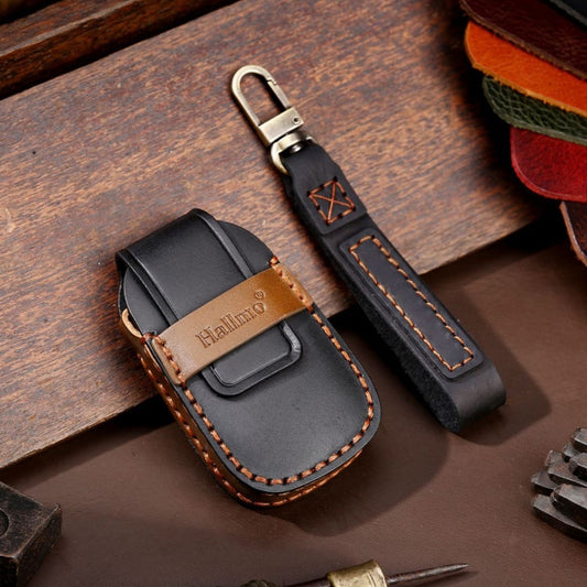 For Chevrolet 4-button Hallmo Car Cowhide Leather Key Protective Cover Key Case(Black) - Car Key Cases by Hallmo | Online Shopping UK | buy2fix