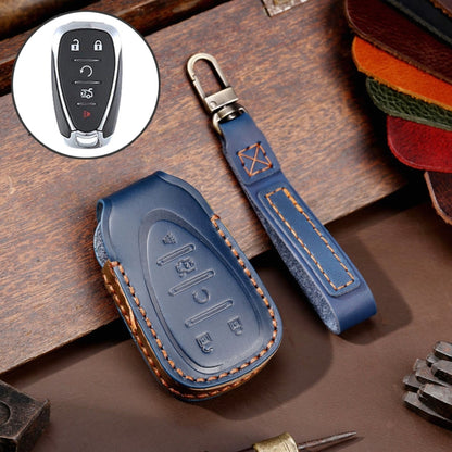 For Chevrolet 5-button Hallmo Car Cowhide Leather Key Protective Cover Key Case(Blue) - Car Key Cases by Hallmo | Online Shopping UK | buy2fix