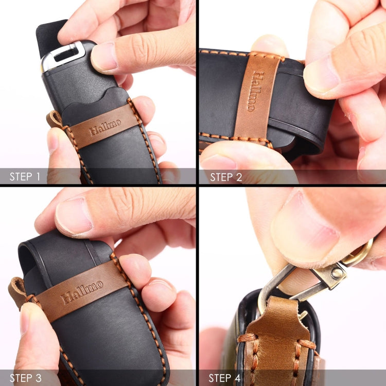For Chevrolet Folding Hallmo Car Cowhide Leather Key Protective Cover Key Case(Brown) - Car Key Cases by Hallmo | Online Shopping UK | buy2fix