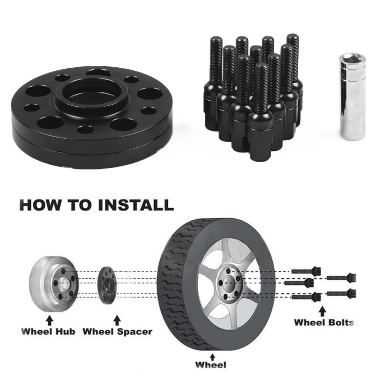 For Mercedes-Benz 15mm Car Modified Wheel Hub Flange Center Wheel Spacer with M12x1.5 Screws (Black) by buy2fix