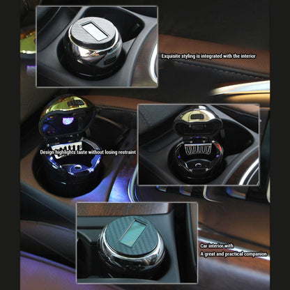 N12B Car Creative Ashtray Solar Power With Light And Cover Car Supplies (Silver) - Ashtrays by buy2fix | Online Shopping UK | buy2fix