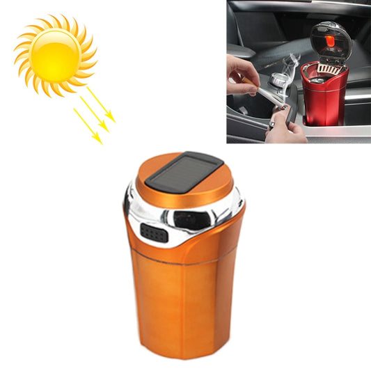 N12E Car Creative Ashtray Solar Power With Light And Cover With Cigarette Liighter (Gold) - Ashtrays by buy2fix | Online Shopping UK | buy2fix