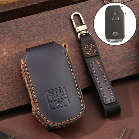 For KIA Carnival EX / SX Hallmo Car Cowhide Leather Key Protective Cover Key Case(Black) - Car Key Cases by Hallmo | Online Shopping UK | buy2fix