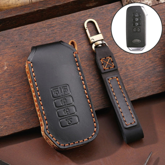 For Kia 5-button Hallmo Car Cowhide Leather Key Protective Cover Key Case(Black) - Car Key Cases by Hallmo | Online Shopping UK | buy2fix