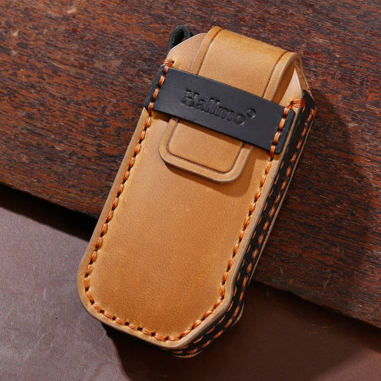 For Kia 5-button Hallmo Car Cowhide Leather Key Protective Cover Key Case(Brown) - Car Key Cases by Hallmo | Online Shopping UK | buy2fix