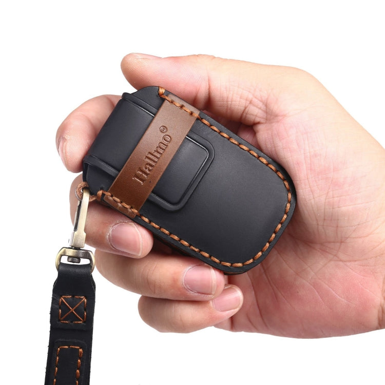 For Kia C133 4-button Hallmo Car Cowhide Leather Key Protective Cover Key Case(Blue) - Car Key Cases by Hallmo | Online Shopping UK | buy2fix