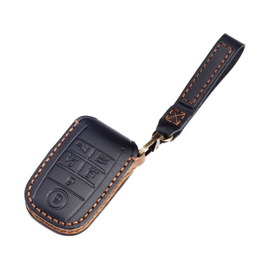 For Kia C134 6-button Hallmo Car Cowhide Leather Key Protective Cover Key Case(Black) - Car Key Cases by Hallmo | Online Shopping UK | buy2fix