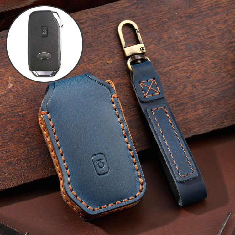 For Kia Sorento / Seltos 2021 / K5 Hallmo Car Cowhide Leather Key Protective Cover Key Case(Blue) - Car Key Cases by Hallmo | Online Shopping UK | buy2fix