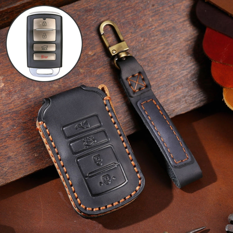 For Kia K4 Hallmo Car Cowhide Leather Key Protective Cover Key Case(Black) - Car Key Cases by Hallmo | Online Shopping UK | buy2fix