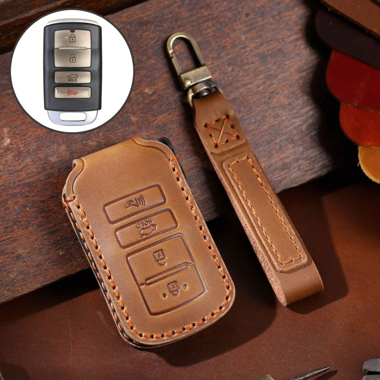 For Kia K4 Hallmo Car Cowhide Leather Key Protective Cover Key Case(Brown) - Car Key Cases by Hallmo | Online Shopping UK | buy2fix