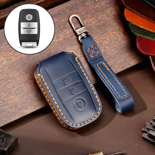 For Kia Sportage R / K5 / K4 / K2 / KX3 Hallmo A Style Car Cowhide Leather Key Protective Cover Key Case(Blue) - Car Key Cases by Hallmo | Online Shopping UK | buy2fix