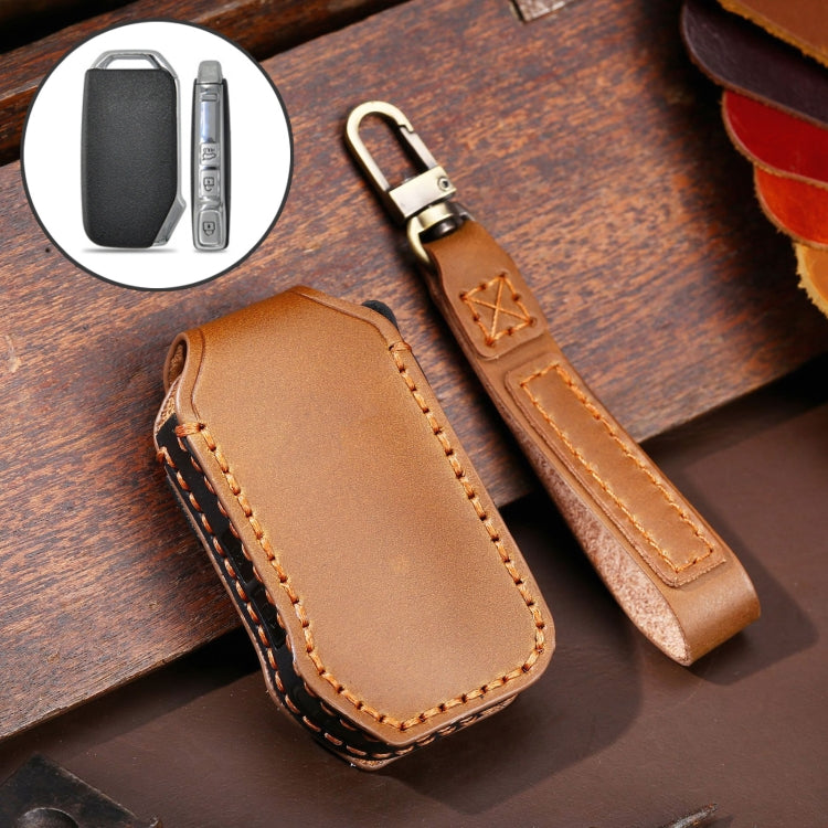 For Kia Sportage R / K5 / K4 / K2 / KX3 Hallmo B Style Car Cowhide Leather Key Protective Cover Key Case(Brown) - Car Key Cases by Hallmo | Online Shopping UK | buy2fix