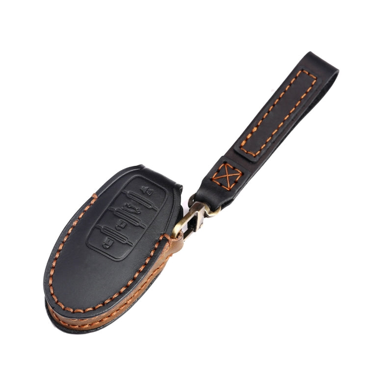 For Nissan 4-button Horn Hallmo Car Cowhide Leather Key Protective Cover Key Case(Brown) - Car Key Cases by Hallmo | Online Shopping UK | buy2fix