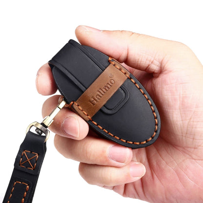 For Nissan 4-button Horn Hallmo Car Cowhide Leather Key Protective Cover Key Case(Black) - Car Key Cases by Hallmo | Online Shopping UK | buy2fix
