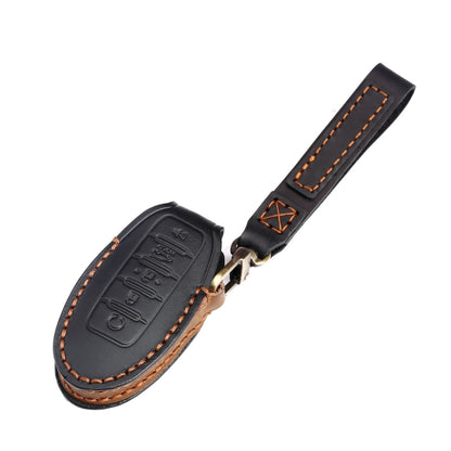 For Nissan 5-button Horn Hallmo Car Cowhide Leather Key Protective Cover Key Case(Brown) - Car Key Cases by Hallmo | Online Shopping UK | buy2fix