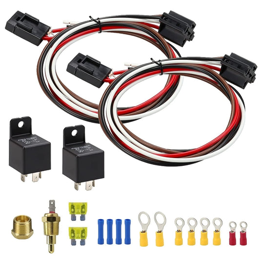 Car 12V 40A 175-185 Degree Thermostat Dual Electric Cooling Fan Wiring Relay Sensor Kit - DIY Cables by buy2fix | Online Shopping UK | buy2fix