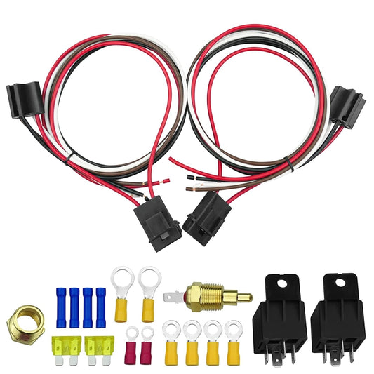 Car 12V 40A 175-185 Degree Thermostat Dual Electric Cooling Fan Wiring Relay Sensor Kit - DIY Cables by buy2fix | Online Shopping UK | buy2fix