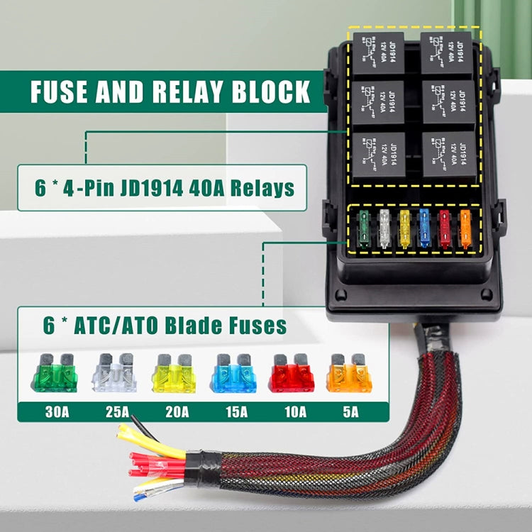12V 4 Pin Car 6 Slots IP66 Waterproof Relay Fuse Box with Cable by buy2fix