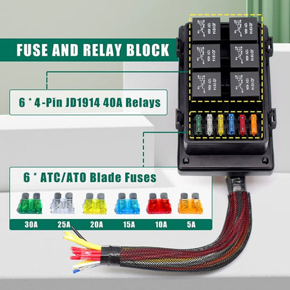 12V 4 Pin Car 6 Slots IP66 Waterproof Relay Fuse Box with Cable by buy2fix
