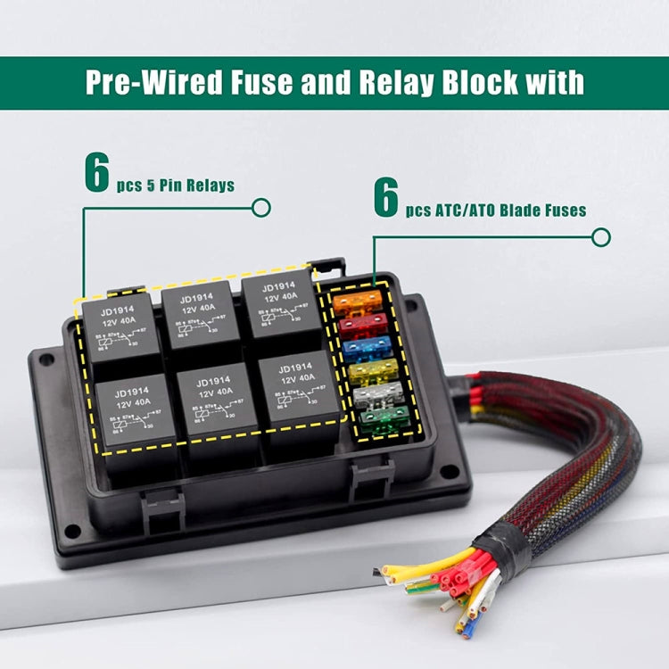 12V 5 Pin Car 6 Slots IP66 Waterproof Relay Fuse Box with Cable by buy2fix