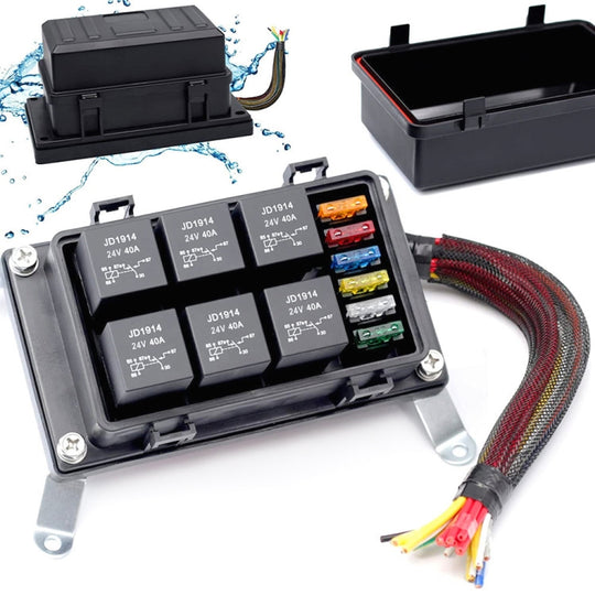 24V 4 Pin Car 6 Slots IP66 Waterproof Relay Fuse Box with Cable