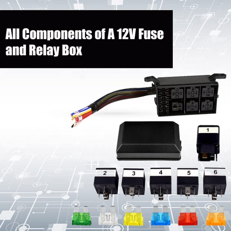 12V 5 Pin Car 6 Slots Waterproof Relay Fuse Box with Cable - Fuse by buy2fix | Online Shopping UK | buy2fix