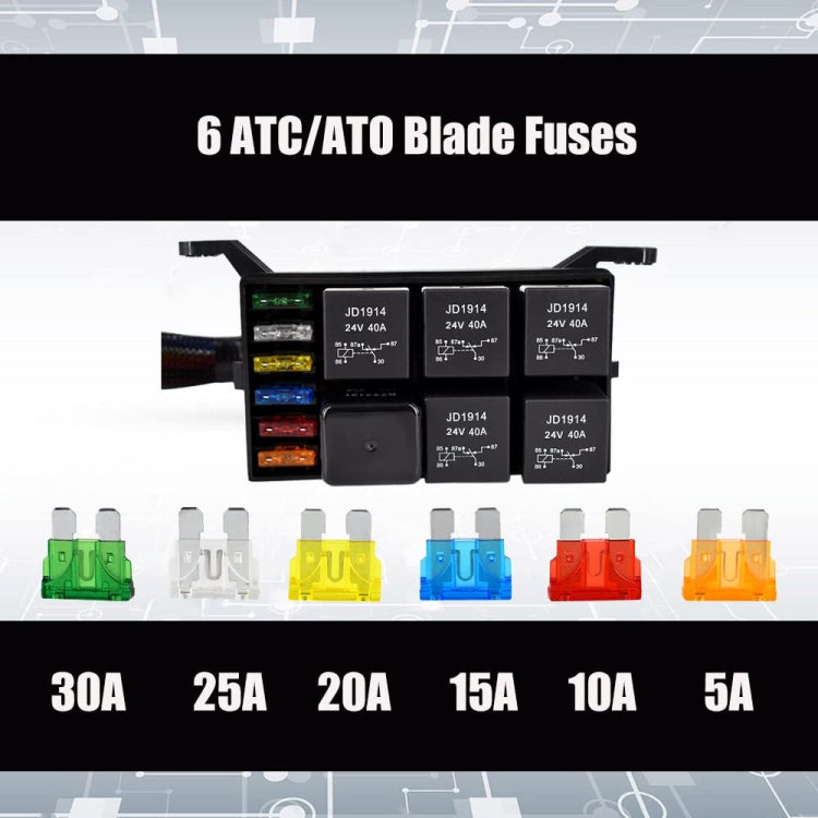 24V 5 Pin Car 6 Slots Waterproof Relay Fuse Box with Cable by buy2fix