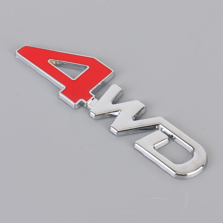 Car 4WD Personalized Aluminum Alloy Decorative Stickers, Size: 13x3.5x0.3cm (Silver+Red) by buy2fix