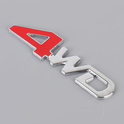 Car 4WD Personalized Aluminum Alloy Decorative Stickers, Size: 13x3.5x0.3cm (Silver+Red) by buy2fix