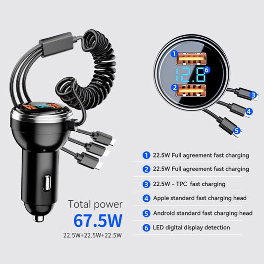 BW13 67.5W 3 in 1 Charging Cable & Dual USB Port Car Charger - Car Charger by buy2fix | Online Shopping UK | buy2fix