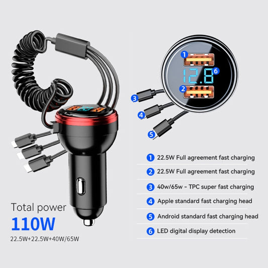 BW15 110W 3 in 1 Charging Cable & Dual USB Port Car Charger (Silver) - Car Charger by buy2fix | Online Shopping UK | buy2fix