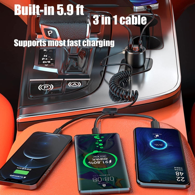 Ozio HX06 151W Type-C + USB Dual Port Car Charger with 3 in 1 Spring Data Cable - Car Charger by ozio | Online Shopping UK | buy2fix