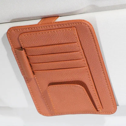 Multifunctional Car Litchi Pattern Glasses Holder Sun Visor Bill Holder (Orange) by buy2fix