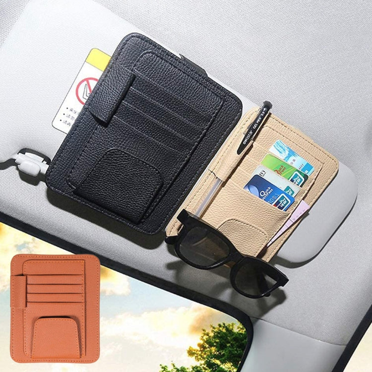 Multifunctional Car Litchi Pattern Glasses Holder Sun Visor Bill Holder (Orange) by buy2fix