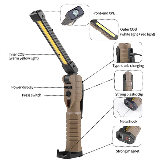 FT20 Folding Magnet Car Inspection Light Work Maintenance Lamp Strong Emergency COB LED Lamp (Khaki) by buy2fix