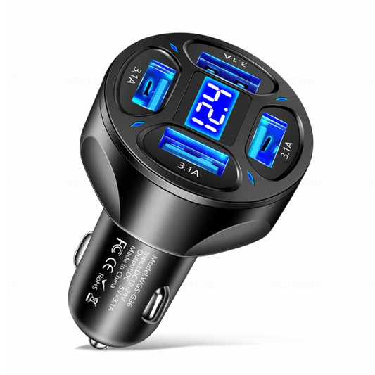 WGS-G36 3.1A 4 in 1 Digital Display Car Charger with Voltmeter (Black) - Car Charger by buy2fix | Online Shopping UK | buy2fix