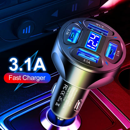 WGS-G36 3.1A 4 in 1 Digital Display Car Charger with Voltmeter (Black) - Car Charger by buy2fix | Online Shopping UK | buy2fix