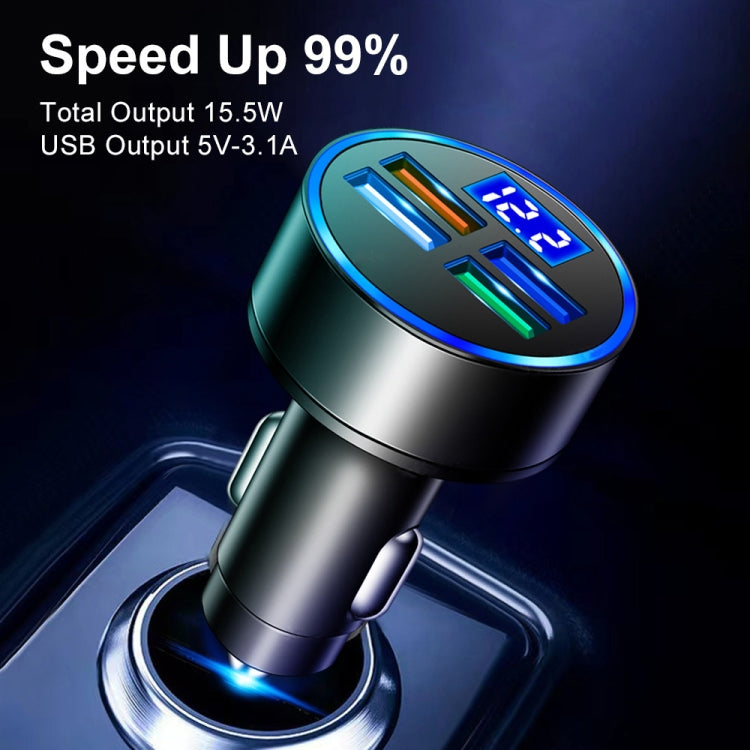 3.1A 4 in 1 Digital Display Car Charger with Voltmeter - Car Charger by buy2fix | Online Shopping UK | buy2fix