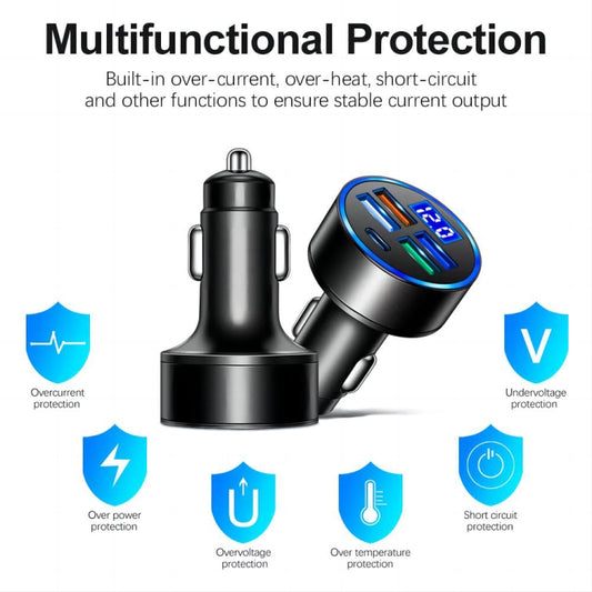 3.1A 5 in 1 Digital Display Car Charger with Voltmeter - Car Charger by buy2fix | Online Shopping UK | buy2fix