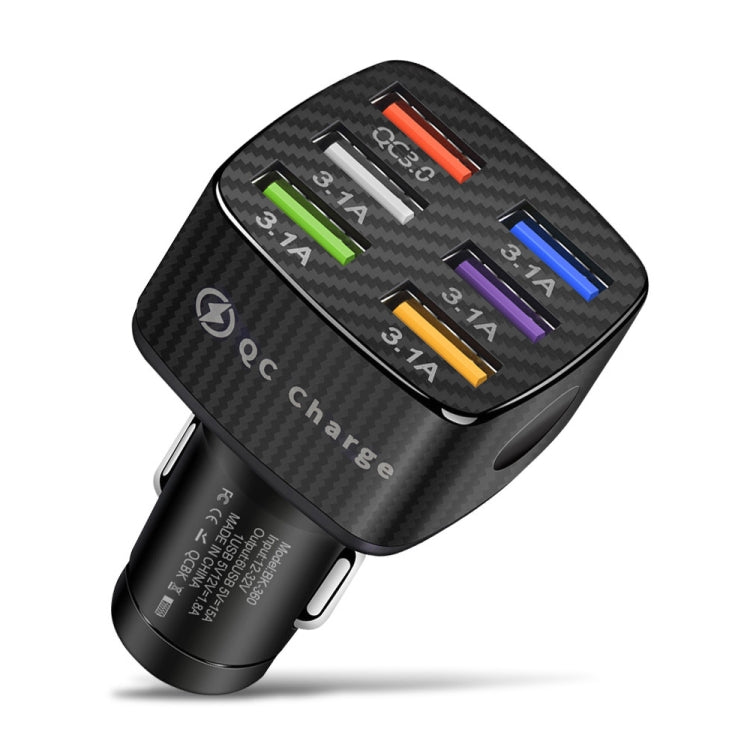 BK-360 6 in 1 QC3.0+3.1A USB luminescent Car Charger (Black) - Car Charger by buy2fix | Online Shopping UK | buy2fix