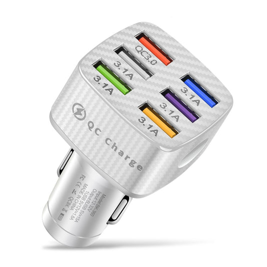 BK-360 6 in 1 QC3.0+3.1A USB luminescent Car Charger (White) - Car Charger by buy2fix | Online Shopping UK | buy2fix