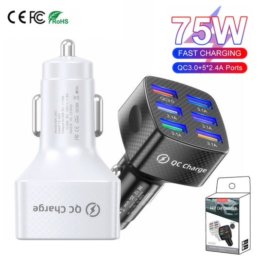 BK-360 6 in 1 QC3.0+3.1A USB luminescent Car Charger (White) - Car Charger by buy2fix | Online Shopping UK | buy2fix