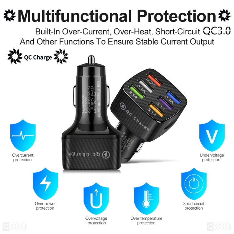BK-360 6 in 1 QC3.0+3.1A USB luminescent Car Charger (White) - Car Charger by buy2fix | Online Shopping UK | buy2fix