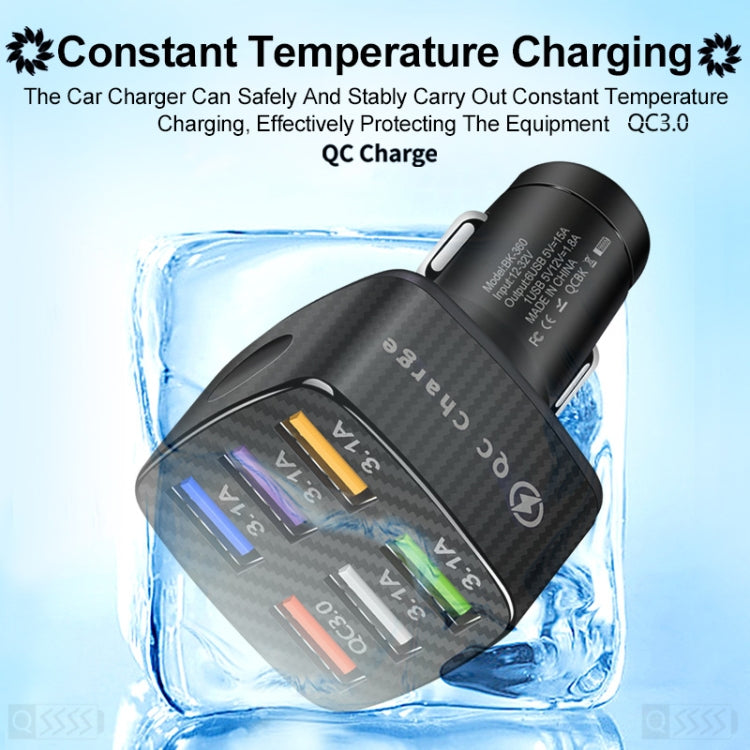 BK-360 6 in 1 QC3.0+3.1A USB luminescent Car Charger (White) - Car Charger by buy2fix | Online Shopping UK | buy2fix