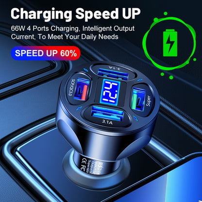 66W 4 in 1 Digital Display Fast Charging Car Charger with Voltmeter (White) - Car Charger by buy2fix | Online Shopping UK | buy2fix