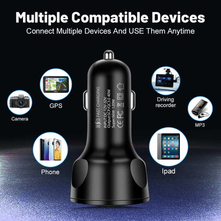 66W 4 in 1 Digital Display Fast Charging Car Charger with Voltmeter (White) - Car Charger by buy2fix | Online Shopping UK | buy2fix