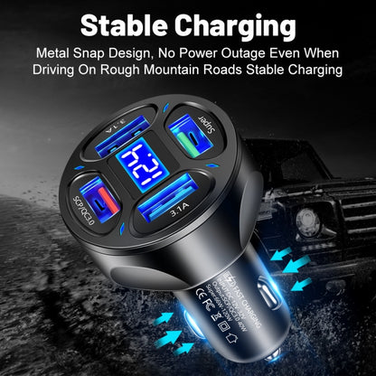 66W 4 in 1 Digital Display Fast Charging Car Charger with Voltmeter (White) - Car Charger by buy2fix | Online Shopping UK | buy2fix